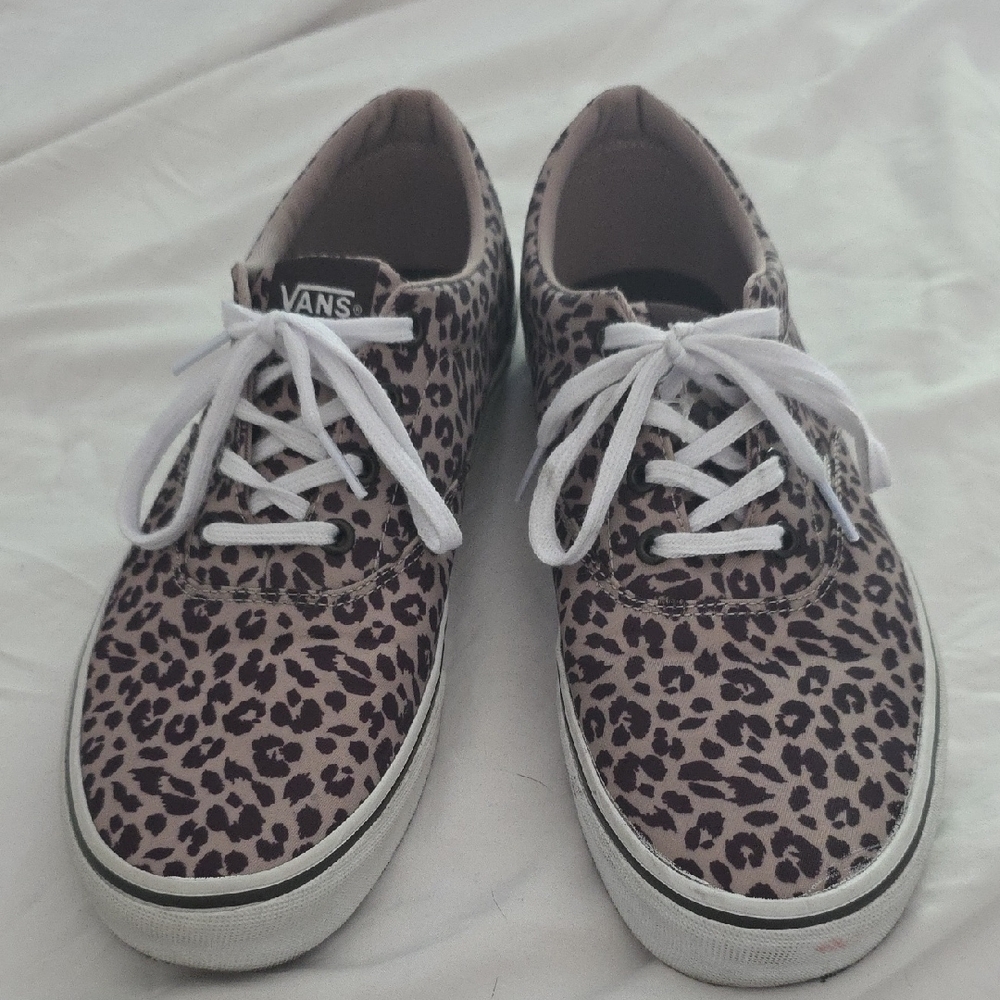 Vans Brown and White Leopard Print Sneakers